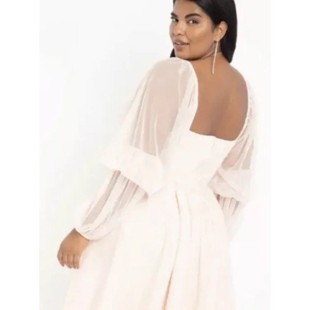 Nabela Noor x Eloquii Size 16 Tiered Puff Sleeve Tulle Midi Dress Blush‎ Pink - Picture 3 of 11